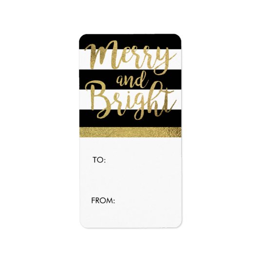 Black & White Stripe "Merry & Bright" Xmas Gift Address Label