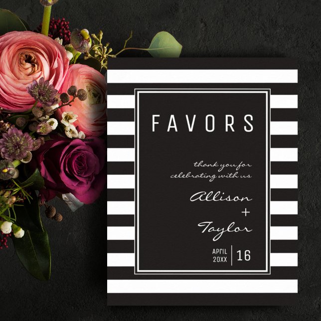 Black White Stripe Minimalist Wedding Favour Sign (Creator Uploaded)