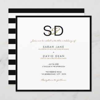 Black & White Stripe Monogram Wedding Invitations