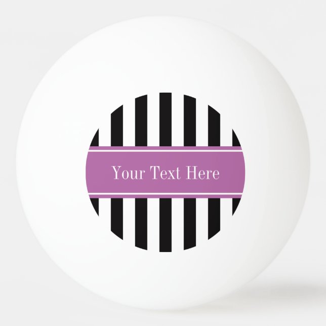 Black White Stripe Orchid Ribbon Name Monogram Ping Pong Ball (Front)
