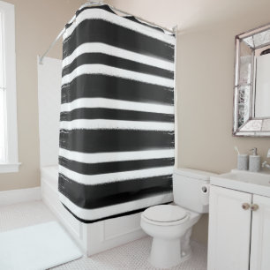 Black & White Stripe Paint Brush Shower Curtain