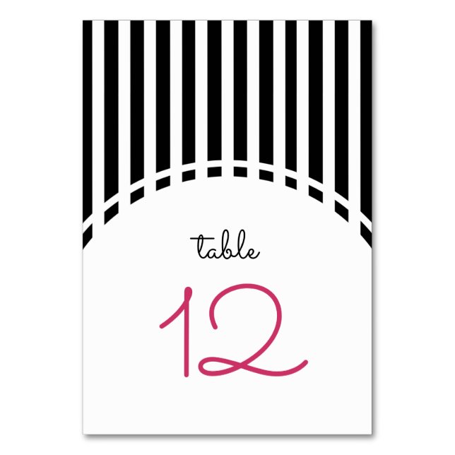Black | White Stripe Pattern Wedding Table Number (Front)