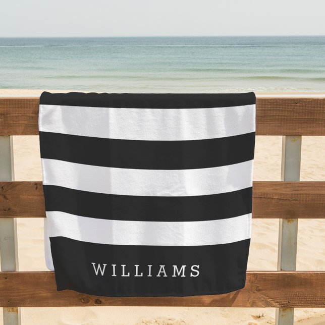 Black & White Stripe Personalised Beach Towel (Creator Uploaded)