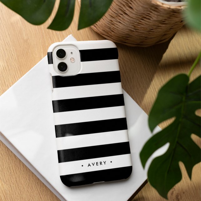 Black & White Stripe Personalised iPhone 16 Case (Creator Uploaded)