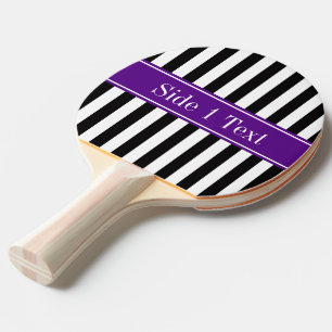 Black White Stripe Purple Ribbon Name Monogram Ping Pong Paddle