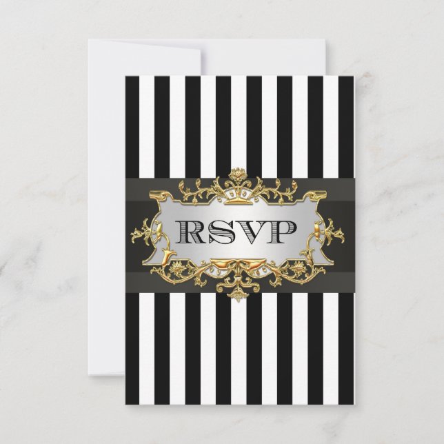 Black White Stripe RSVP 2 Card (Front)