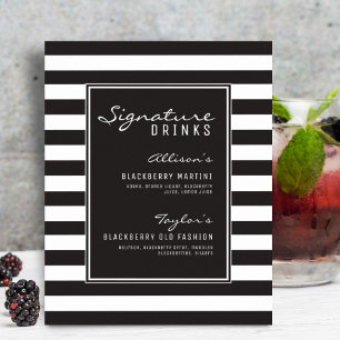 Black & White Stripe Signature Drinks Wedding Bar Poster
