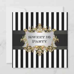 Black White Stripe Sweet 16 Party Invit Invitation