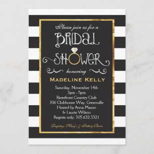 Black White Stripe Wedding Ring Shower Invitation