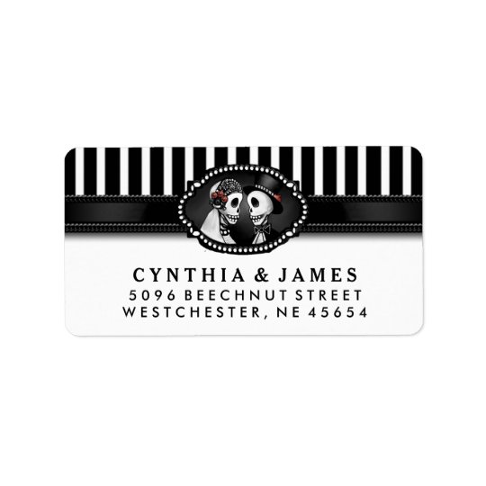 Black White Stripe Wedding Skeletons Address Address Label
