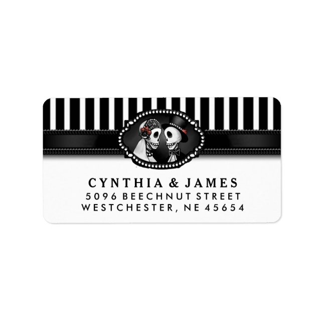 Black White Stripe Wedding Skeletons Address Label (Front)