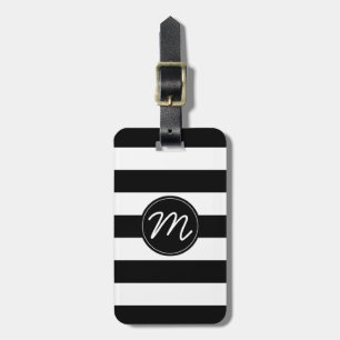 Black & White Stripe with Black Monogram Luggage Tag