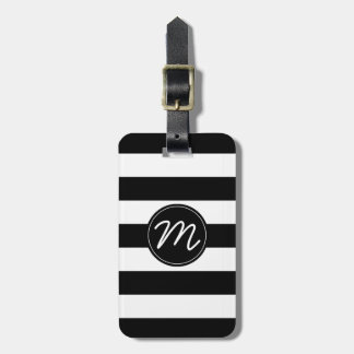 Black & White Stripe with Black Monogram Luggage Tag