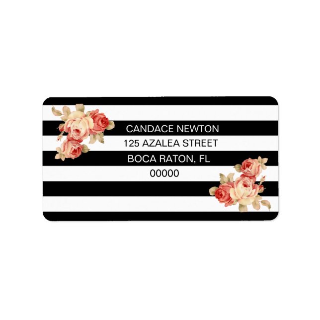 Black & White Stripe With Vintage Roses Label (Front)