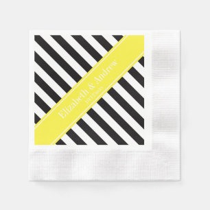 Black White Stripe Yellow Name Monogram Napkin