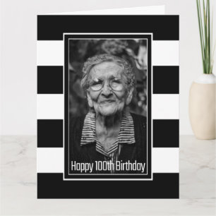 Black White Striped 100th Birthday Card