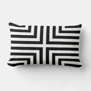 Black & White Striped Angular Repeat Pattern Lumbar Cushion