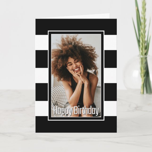 Black White Striped Any Age Birthday Card (Front)