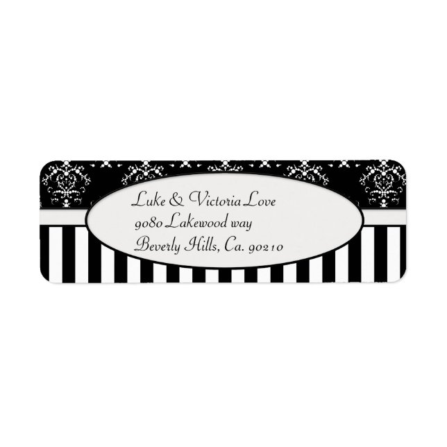 Black & White Striped Baroque Return Address Label (Front)
