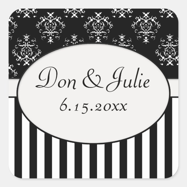 Black & White Striped Baroque Square Sticker (Front)