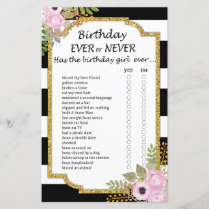 Black White Striped Birthday ever or never game