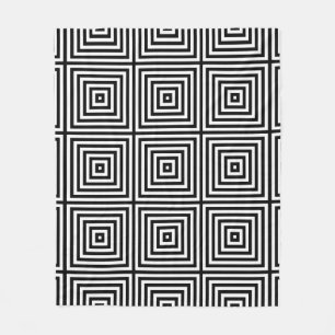 Black & White Striped Box Repeat Pattern Fleece Blanket