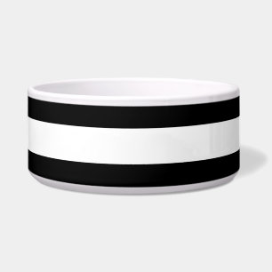 Black & White Striped Ceramic Dog Bowl