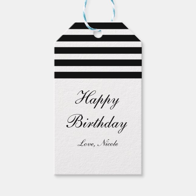 Black & White Striped Chic Glam Gift Tag (Front)
