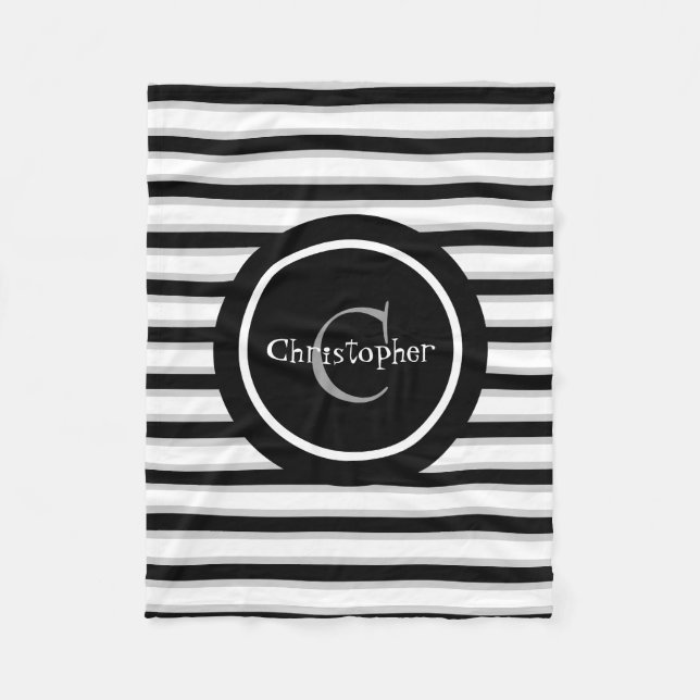 Black White Striped Customised Boy's Baby Blanket (Front)