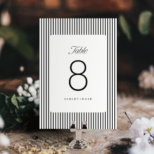 Black & White Striped Elegance Classy Wedding Table Number