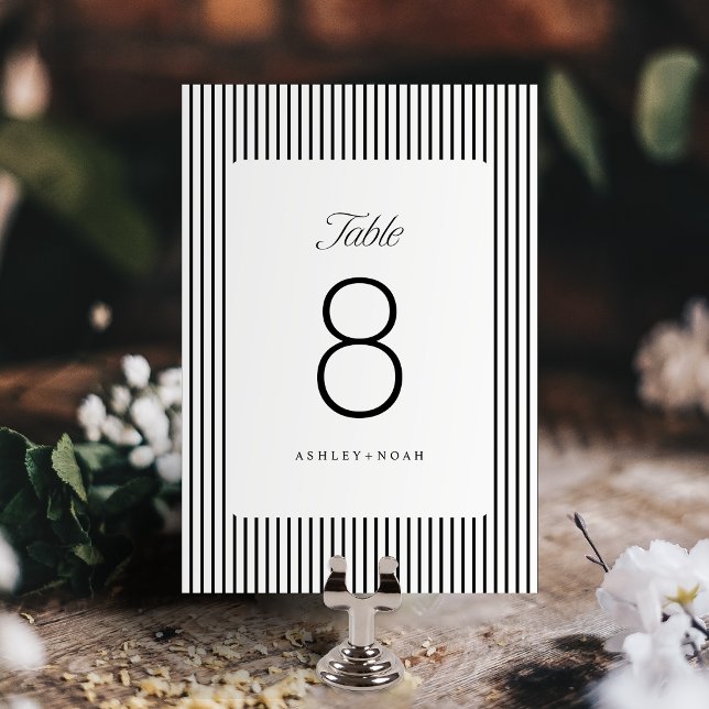 Black & White Striped Elegance Classy Wedding Table Number (Black & White Striped Elegance Classy Wedding Table Number)