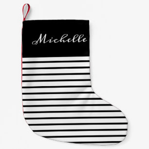 Black White Striped Elegant Customised Script Small Christmas Stocking