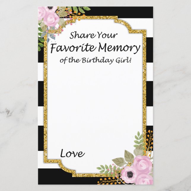 Black White Striped Favourite Memory Birthday Girl (Front)