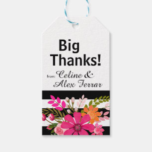 Black & White Striped Flowers Gift Tag   fuchsia