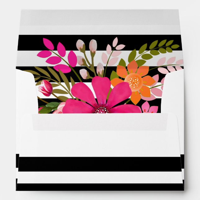 Black & White Striped Folklore Flowers | fuchsia Envelopes (Back (Bottom))