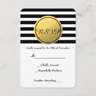 Black & White Striped Gold Foil Circle RSVP Card