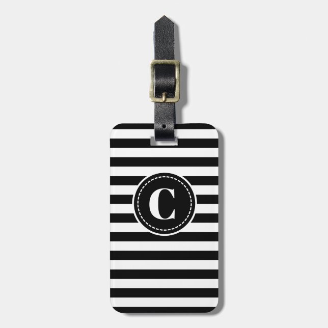 Black/White Striped Luggage Tag (Front Vertical)