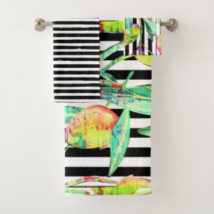 Black & White Striped Mangos Bath Towel Set
