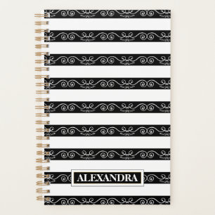 Black White striped Modern design Planner