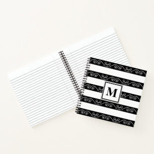 Black White striped Modern Monogram Notebook