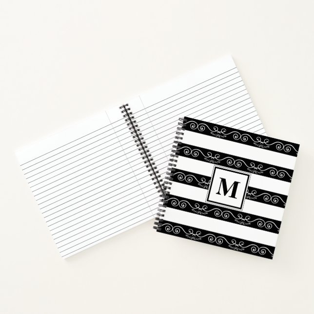 Black White striped Modern Monogram Notebook (Inside)