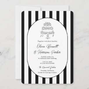 Black White Striped Modern Wedding Invitation
