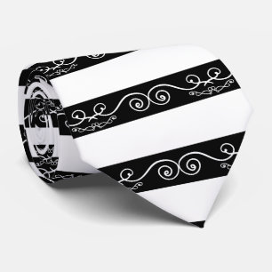 Black White striped Monogram design Tie