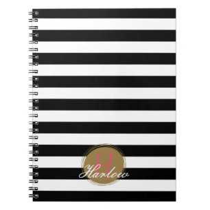 Black & White Striped Monogram Spiral Notebook