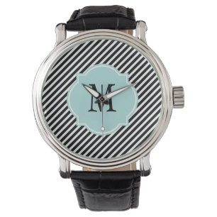 Black & White Striped Monogram Watch