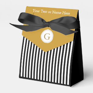 Black White Striped, Mustard Yellow Monogram Text Favour Box
