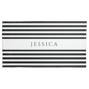 Black & White Striped Pattern Name Pillowcase