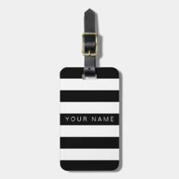 Black & White Striped Personalised Luggage Tags