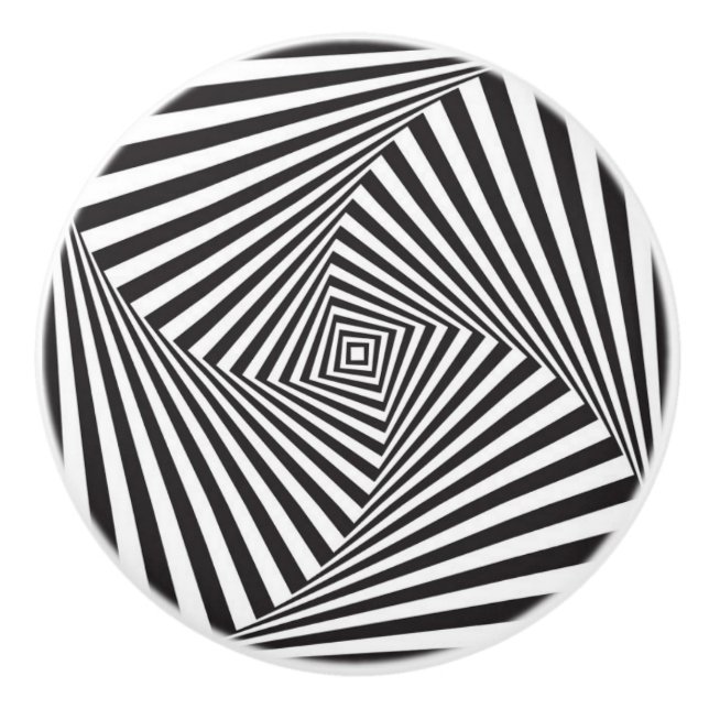 Black & White Striped Pinwheel Ceramic Knob (Front)