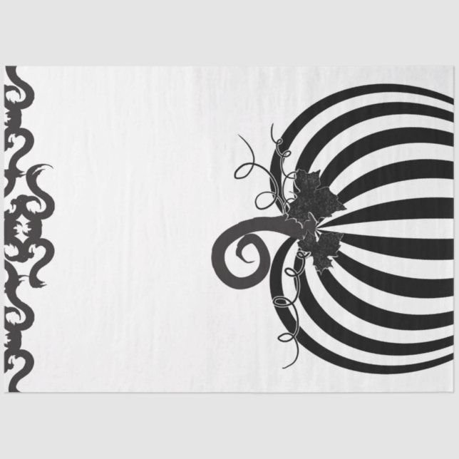 Black White Striped Pumpkin & Bats Halloween Party Tissue Paper (Front)